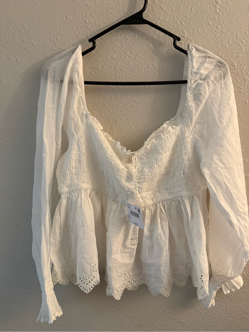 American Eagle babydoll White Long-Sleeve Blouse - Women's Top